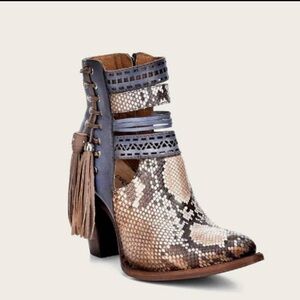 Cuadra Genuine Python Blue Leather Bootie, Size 9
